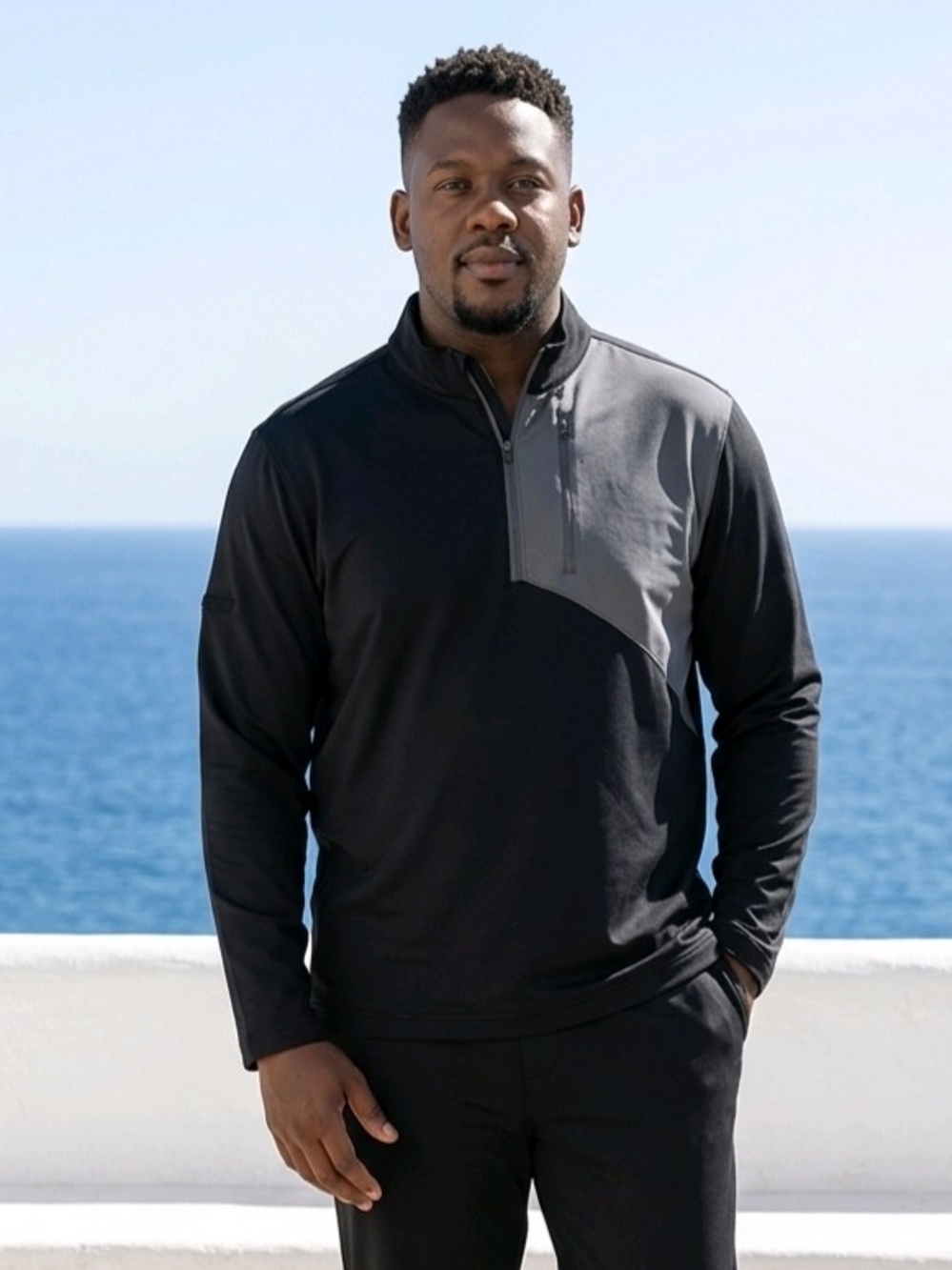 Cutter & Buck Shaw Hybrid Half-Zip Pullover XL Black/Elemental Grey EUC